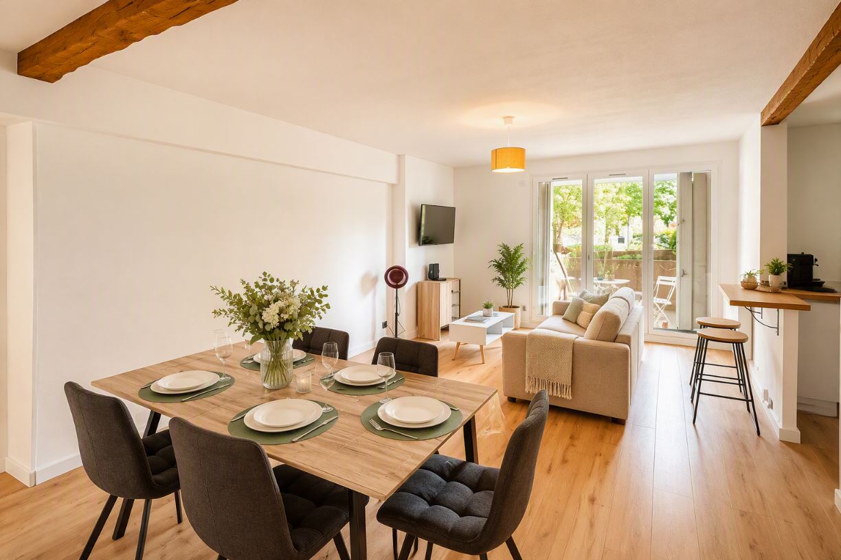 Salle à manger de l'appartement pour cure thermale à Dax centre-ville